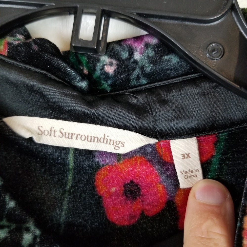 Soft Surroundings Velvet Button Down Women‎ 3X Black Floral Botanical Stretch - Picture 3 of 7